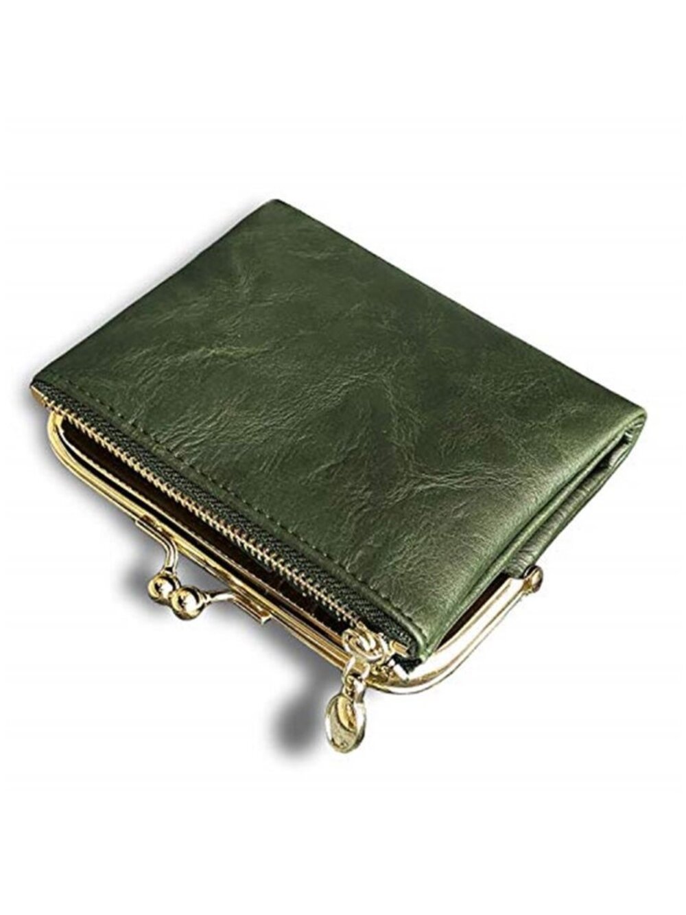 Women Small Wallet RFID Bifold PU Leather Coin Purse Zipper Kiss Lock Green